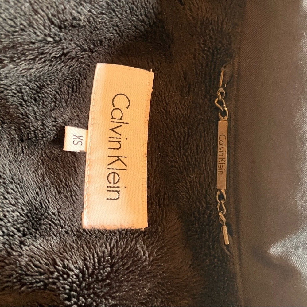 Calvin Klein Women's XS Black Puffer Coat Short Zipper Snap Closure Faux Fur - Picture 11 of 14